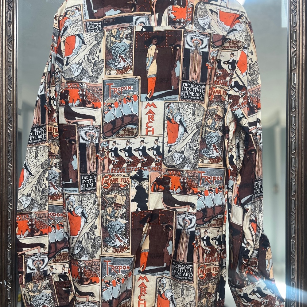 Vintage Richard Gold 70s Men’s shirt Art Noveau poster print long sleeve Mod - Picture 3 of 5